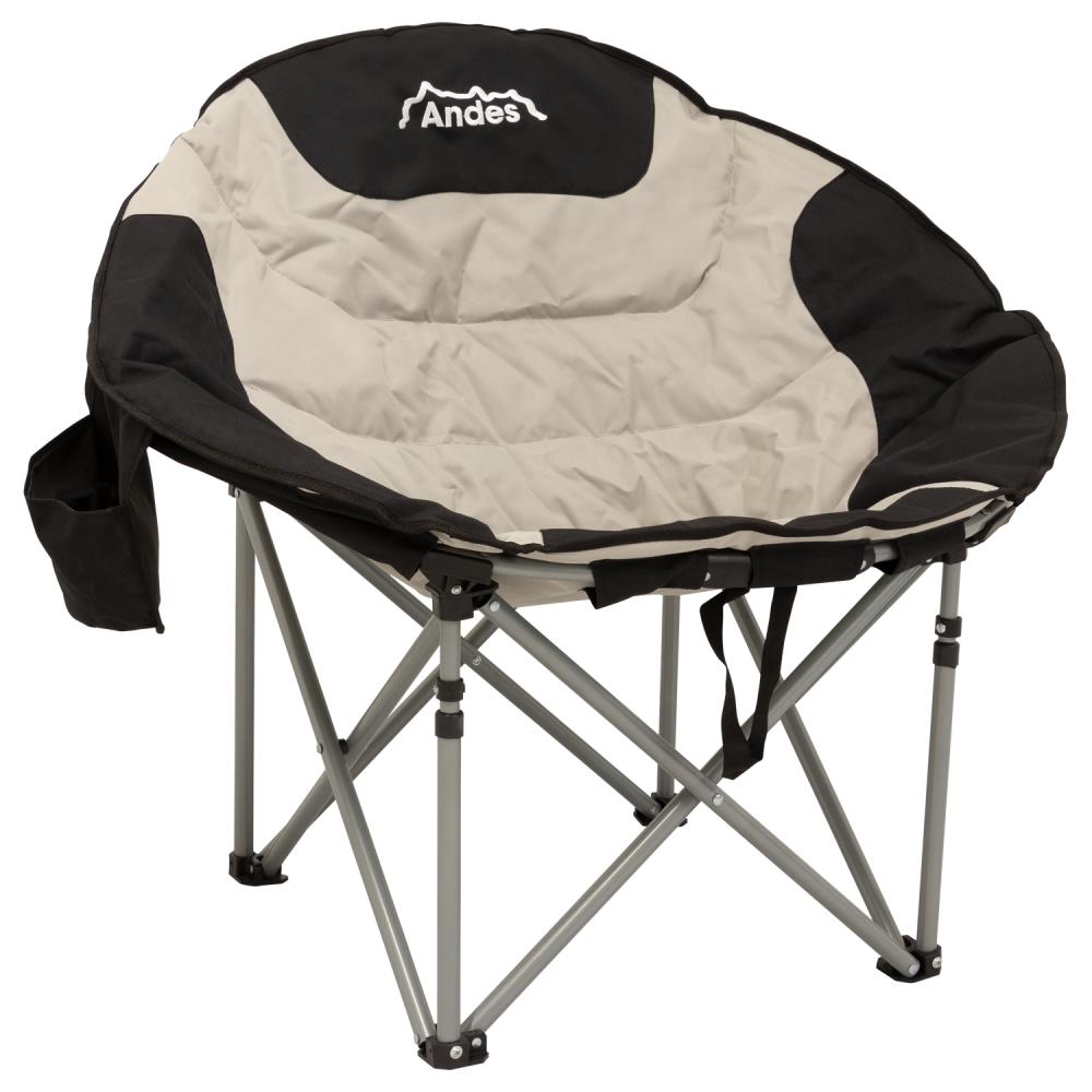 Andes Camping Folding Moon Chair Cup Holder Back Pocket Storage Black Grey Andes Camping