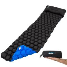 Andes Inflatable Lightweight Camping Hiking Travel Mat with Pillow Black/Blue